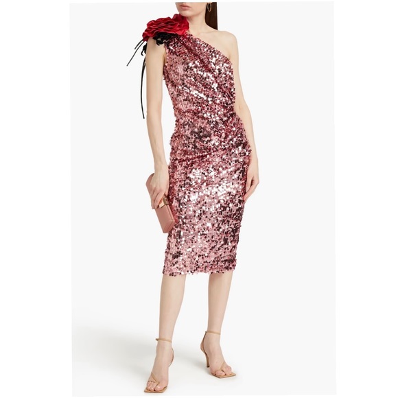 Dolce & Gabbana Light Lilac Pleated Lame Tulle One Shoulder Dress